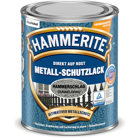 Hammerite Metall-Schutzlack Hammerschlag - Dunkelgrau 0,75 L | Hochwertiger Alkydharzlack für Metall