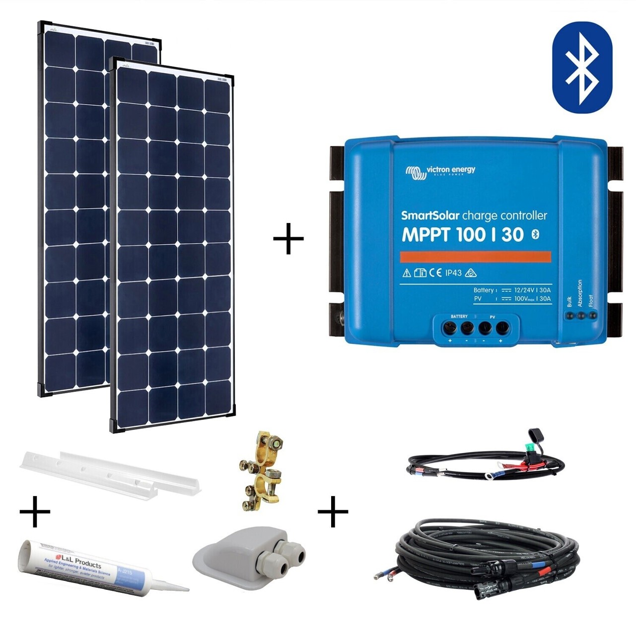 Campersten 300W Wohnmobil-Solaranlage - 2x 150Wp Module + Victron SmartSolar MPPT 100/30 + Montagematerial
