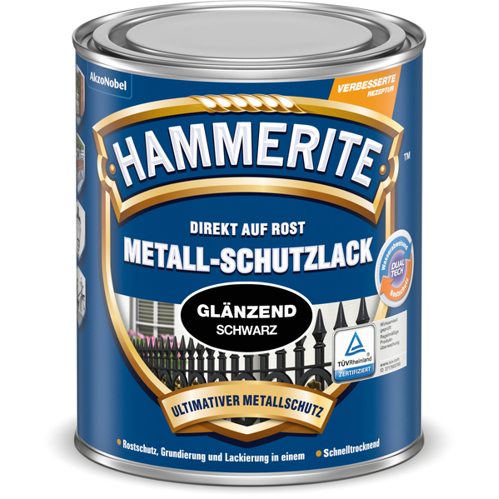 Hammerite Glänzend Schwarz Metall-Schutzlack 0,75 l - Alkydharzlack