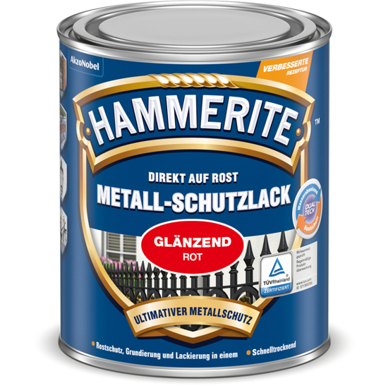 Hammerite Glänzend Rot Metall-Schutzlack - 0,75 l Alkydharzlack