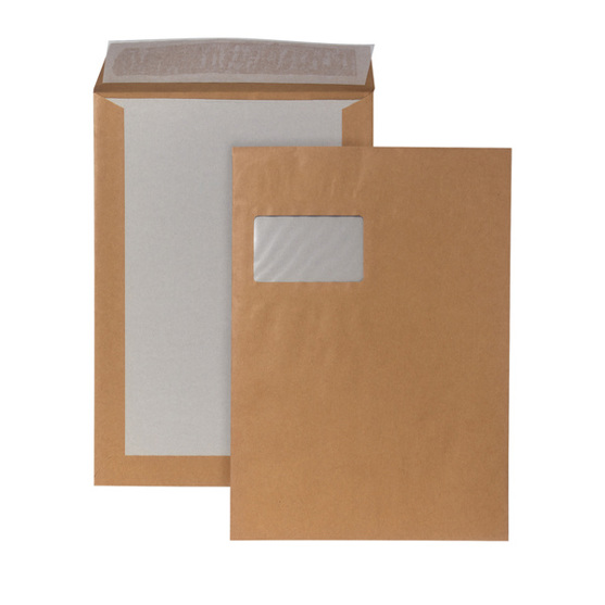 Papprückwandtasche C4 - 229x324 mm - Haftklebung - mit Fenster - braun