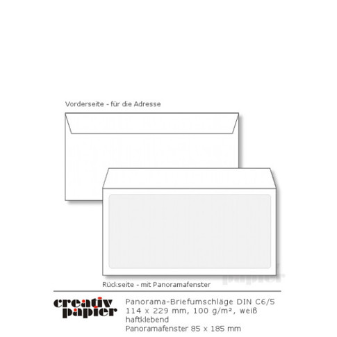 Panorama-Briefumschläge DIN C6/5 mit großem Panoramafenster und Haftklebung Panorama-Briefumschläge DIN C6/5 mit großem Panoramafenster und Haftklebung