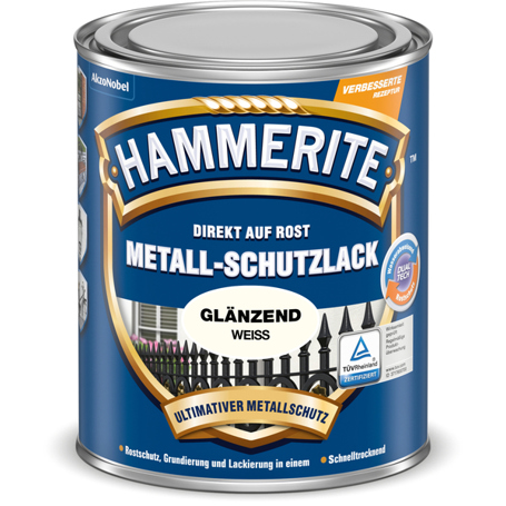 Hammerite Glänzender Metall-Schutzlack - Weiße Alkydharzlack (0,75 l)