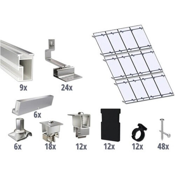 Gems Montageset für 12 PV-Module - Schrägdachmontage mit 9 Montageschienen (3650 mm)