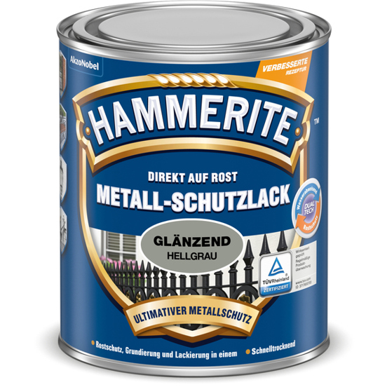 Hammerite Glänzender Metall-Schutzlack - Hellgrau, 0,75 l - Alkydharzlack