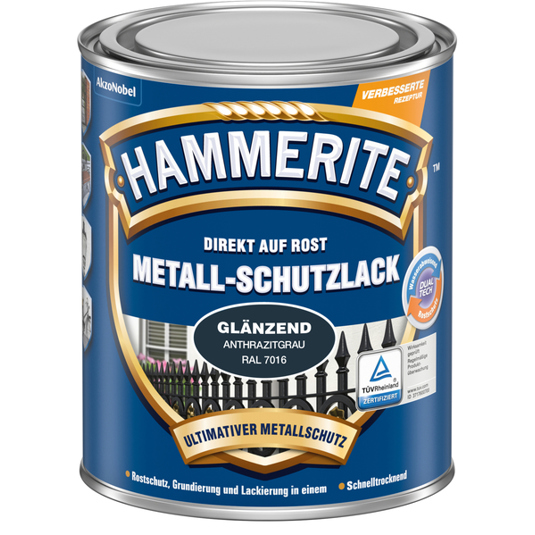 Hammerite Glänzender Metall-Schutzlack - Anthrazitgrau 0,75 l | Hochwertiger Alkydharzlack