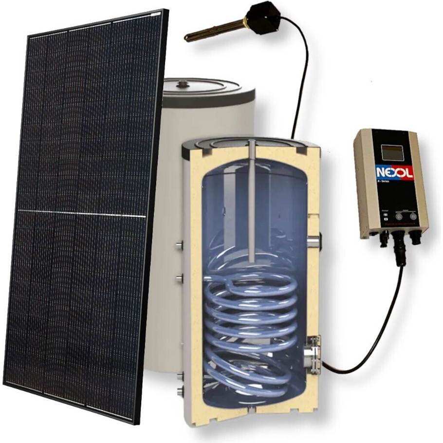 ThermoFLUX Trinkwasserspeicher TBWS-R 200L mit Nexol Nex R1 Heizstab 1,5 kW & 8x 380Wp Solarmodulen